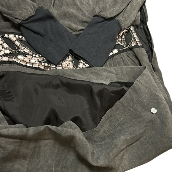 Vtg BOSS ORANGE goth metallic,mesh,chains,faux wrap,surplice,dress,flaw pinhole - Picture 9 of 16